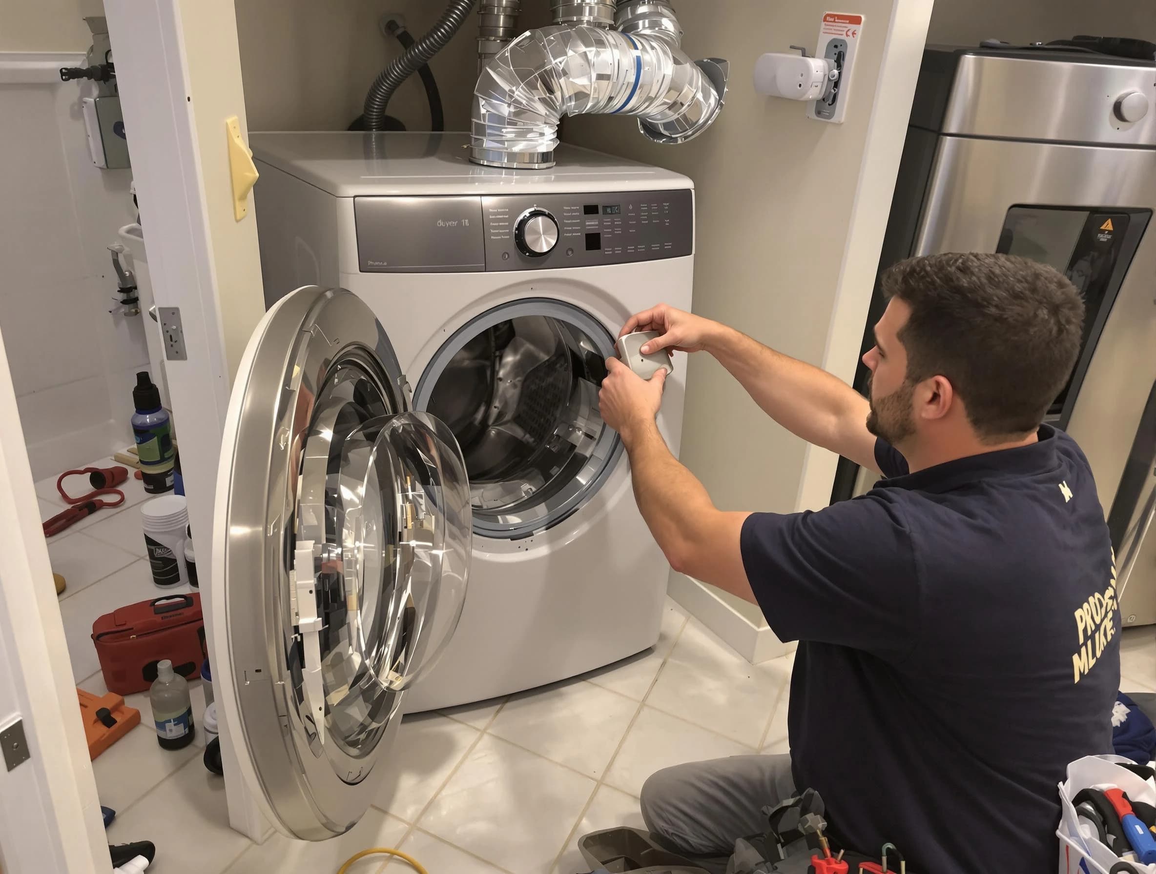 Bluffdale Dryer Vent Cleaning technician performing precise dryer vent hose installation in Bluffdale