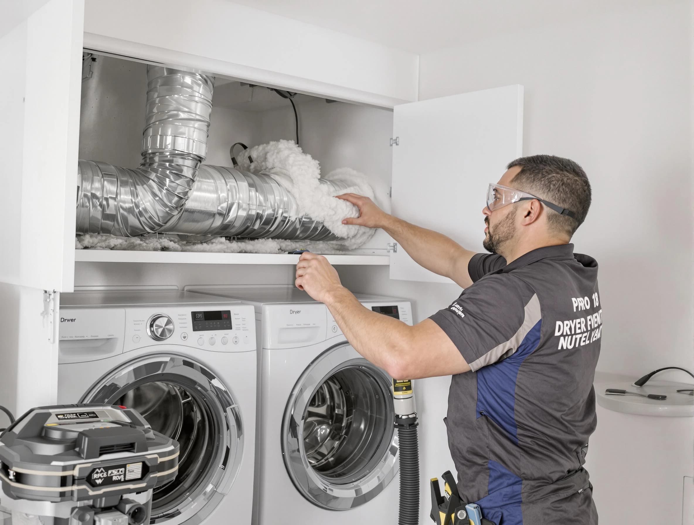 Bluffdale Dryer Vent Cleaning certified technician performing specialized gas dryer vent cleaning in Bluffdale