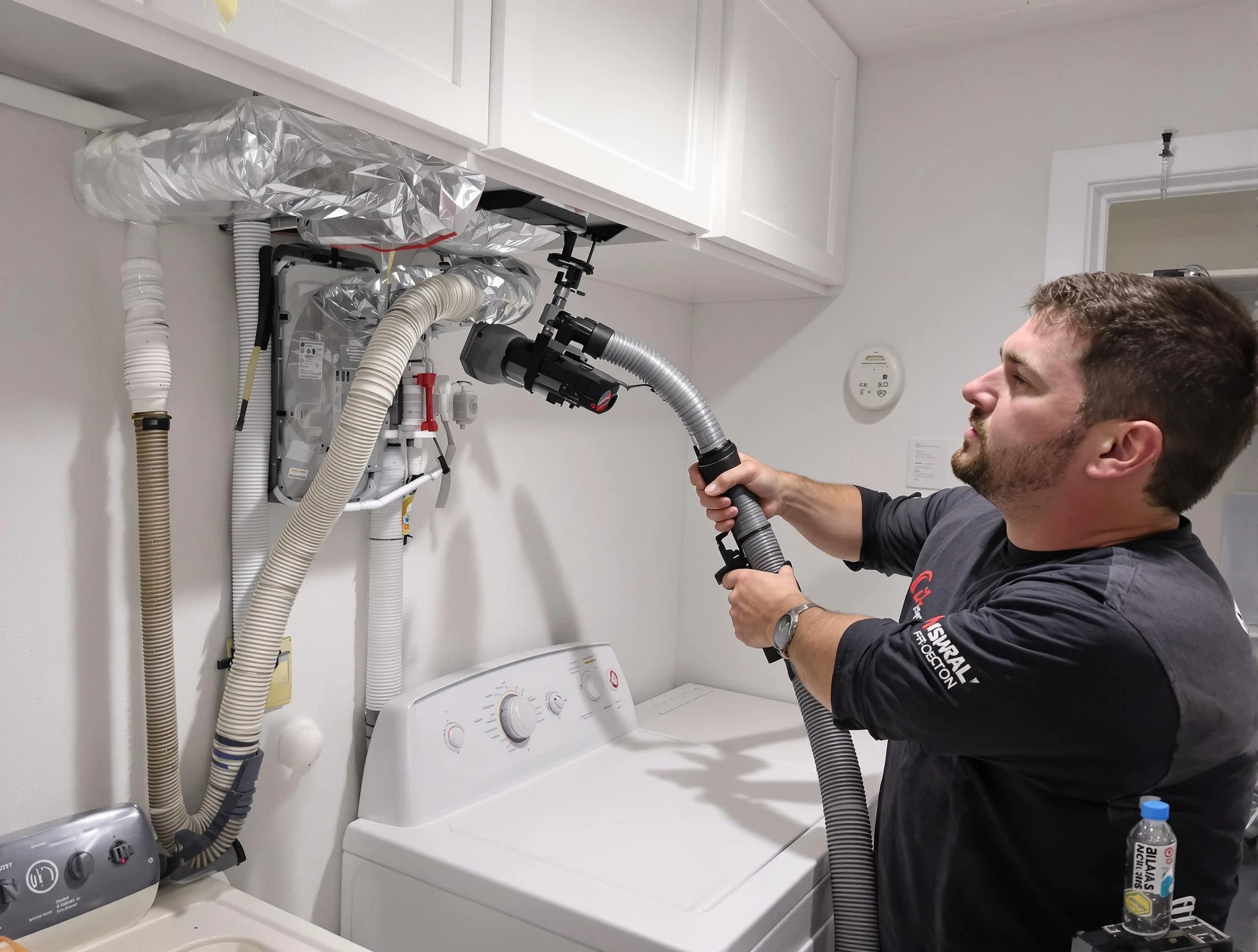 Bluffdale Dryer Vent Cleaning certified technician performing safety-focused gas dryer vent cleaning in Bluffdale